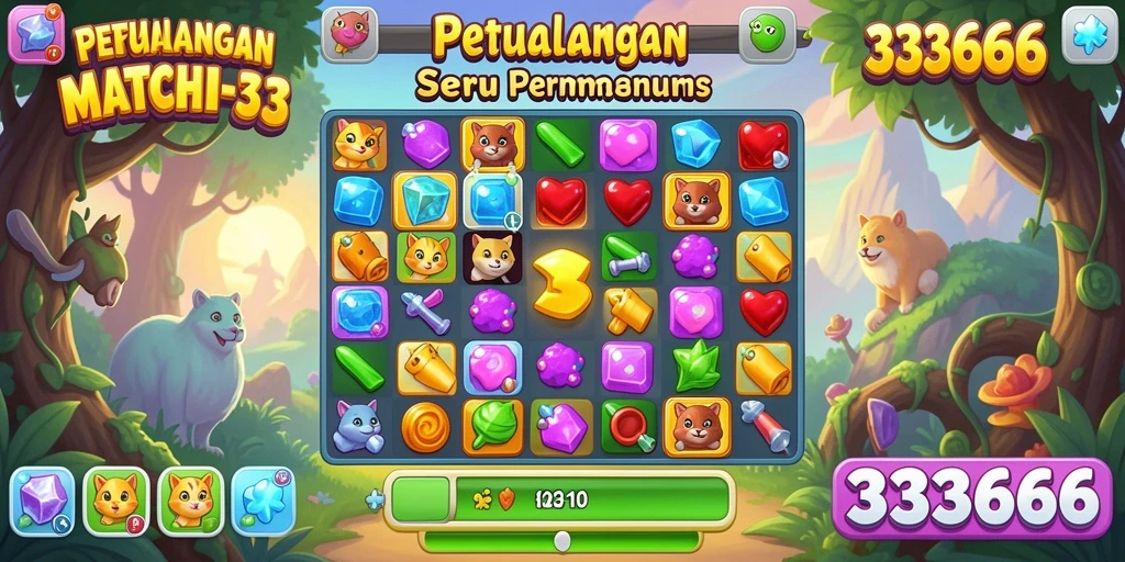Tangkapan layar gameplay <strong>333666</strong> yang menunjukkan sesi permainan Match-3 yang seru.