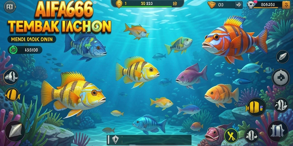 Screenshot utama AIFA66 menampilkan aksi menangkap ikan yang seru.