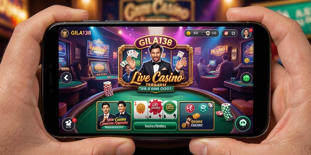 Screenshot utama GILA138 menampilkan dealer langsung dan permainan kasino yang mendebarkan.
