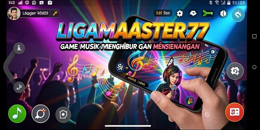 Screenshot LIGAMASTER77 menampilkan gameplay menarik dengan instrumen musik.