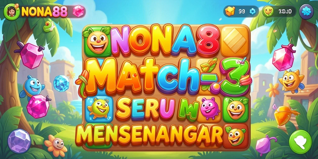 Tampilan gameplay NONA88 dengan elemen match-3 yang cerah dan menarik.