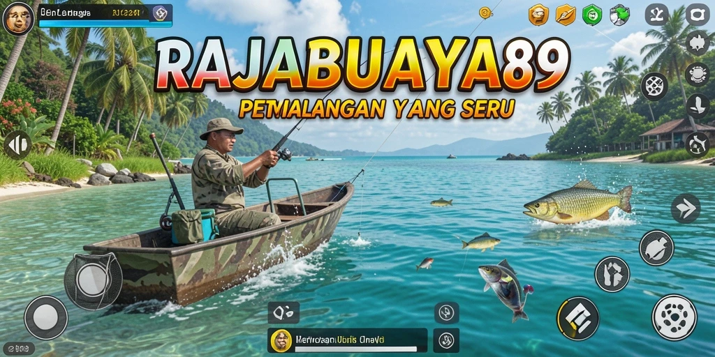 Screenshot gameplay RAJABUAYA89 menampilkan aksi menangkap ikan yang seru.